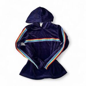 Velvet Hooded Sweater with Rainbow Stripes